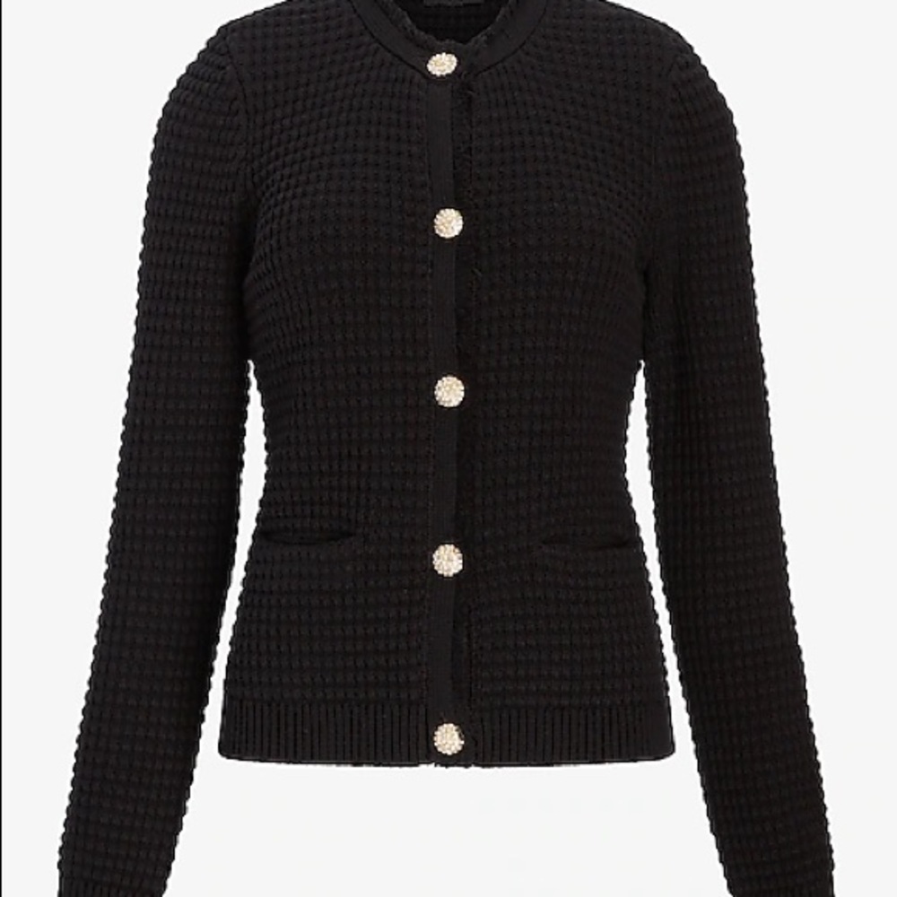 Express Textured Embellished Button Fringe Sweater Jacket - LIKE NEW